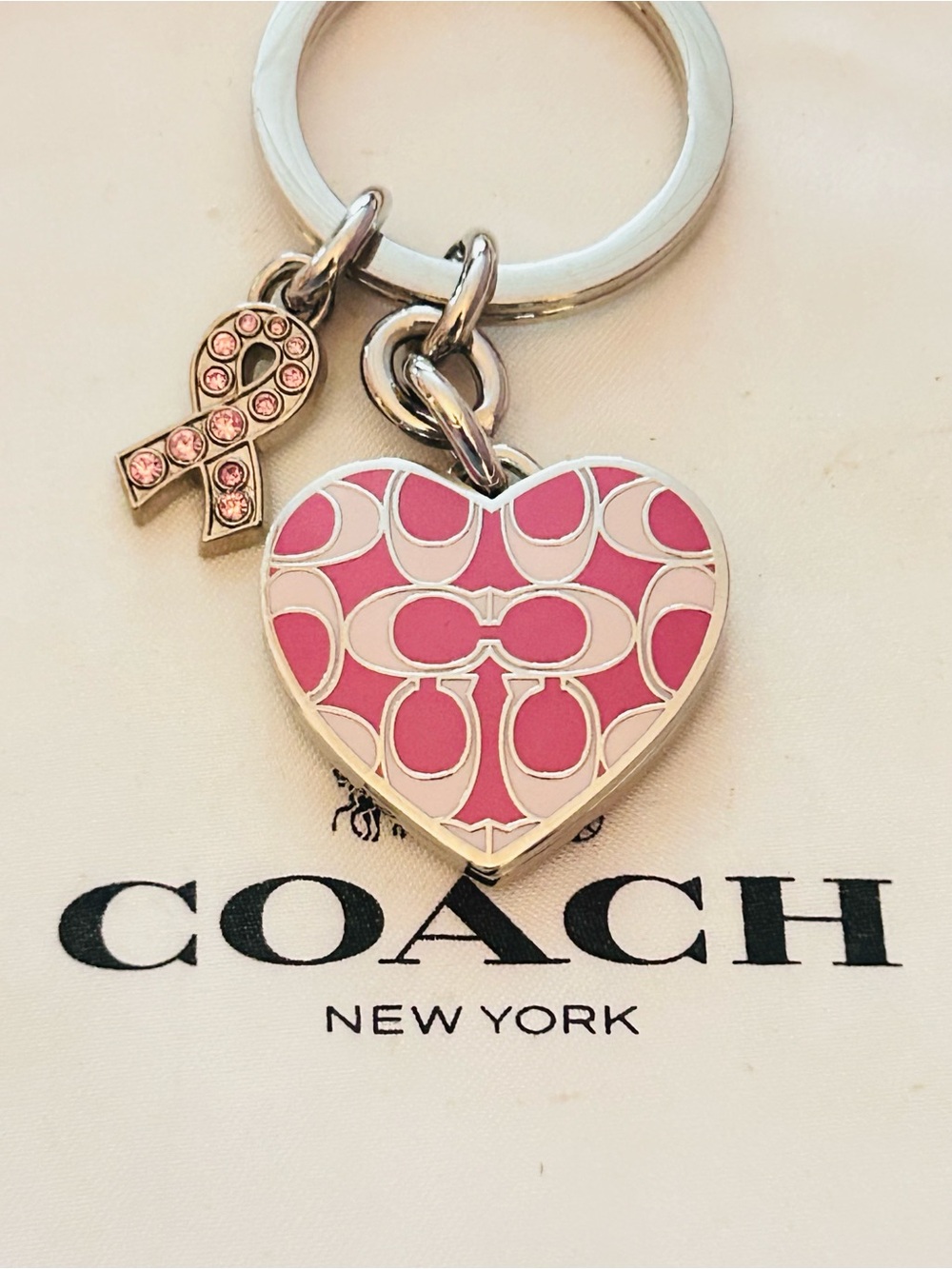 NWOT RARE Coach Y2K Cancer Awareness Heart Photo Keychain/ Bag Charm - Picture 6 of 14